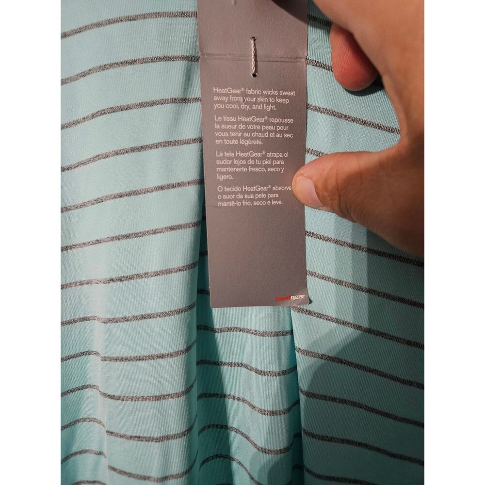 Under Armour Heat Gear Mens Polo Mint Green and Gray Stripe Size 3XL - Picture 6 of 6